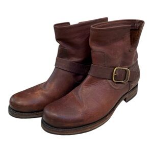 FRYE Brown Leather Ankle Boots with Buckle
